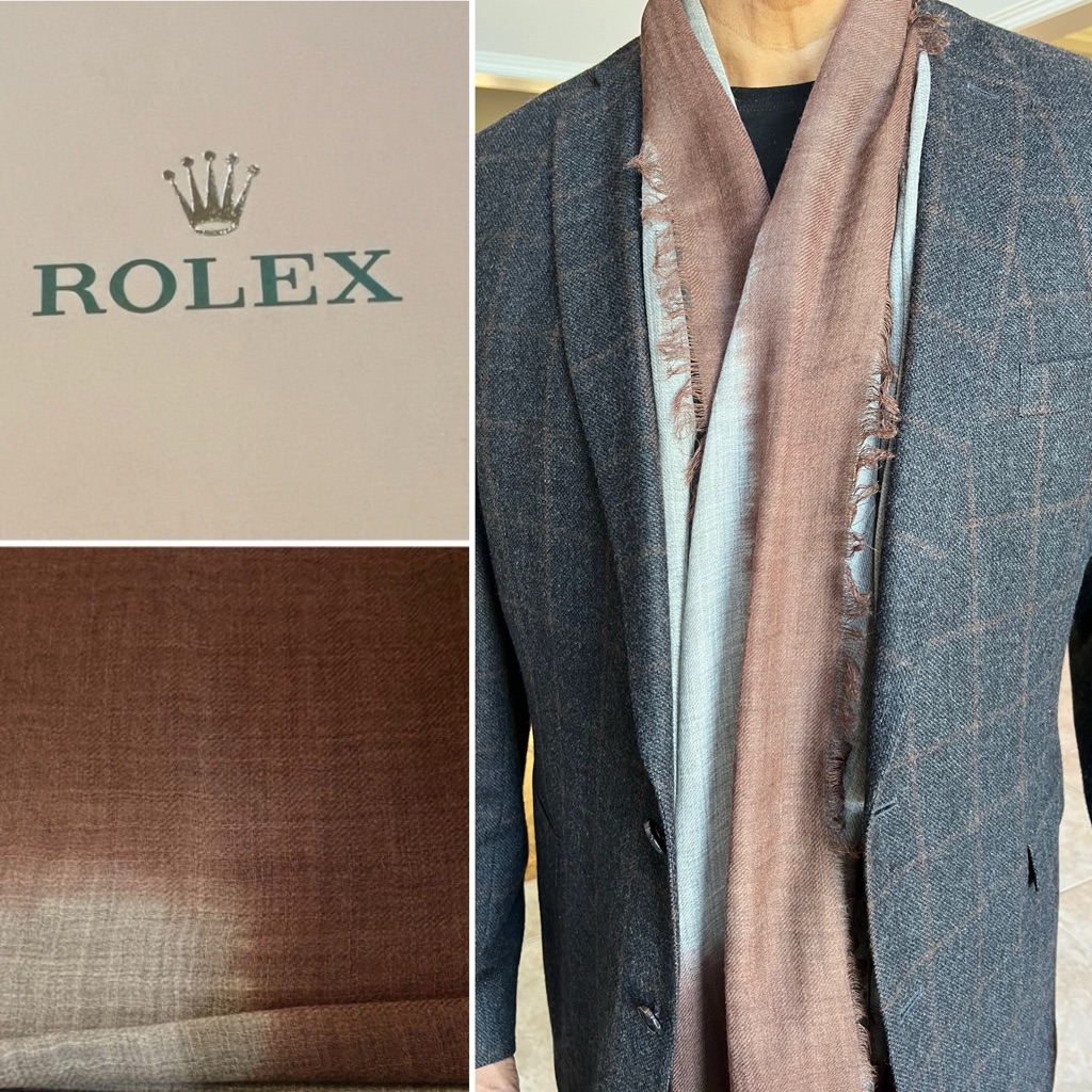 Nwt Rolex Unisex Brown  Gray Scarf New Complete With Original Box And Paper